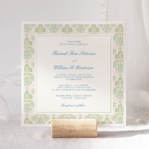 Elegant Sage Green & Blue Floral Wedding Invitation