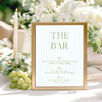 Elegant Sage Green & Blue Striped Wedding Bar Sign