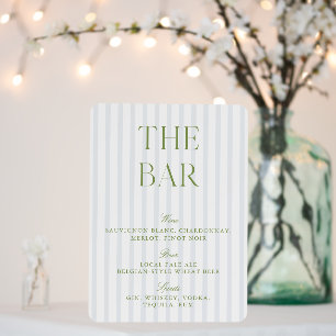 Elegant Sage Green & Blue Striped Wedding Bar Sign