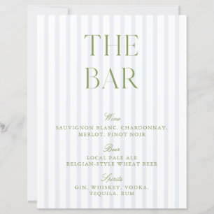 Elegant Sage Green & Blue Striped Wedding Bar Sign