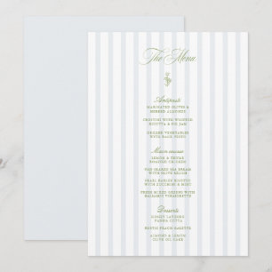 Elegant Sage Green & Blue Striped Wedding Menu Invitation