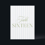 Elegant Sage Green & Blue Wedding 16 Table Number<br><div class="desc">This elegant table number features a soft beige striped background with refined sage green serif typography and subtle script accents. Designed for garden weddings, refined receptions, and timeless outdoor celebrations. Coordinates with the “Iris” Wedding Invitation Collection — click the collection link on this page to find matching items like menus,...</div>