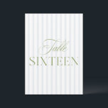 Elegant Sage Green & Blue Wedding 16 Table Number<br><div class="desc">This elegant table number features a soft beige striped background with refined sage green serif typography and subtle script accents. Designed for garden weddings, refined receptions, and timeless outdoor celebrations. Coordinates with the “Iris” Wedding Invitation Collection — click the collection link on this page to find matching items like menus,...</div>