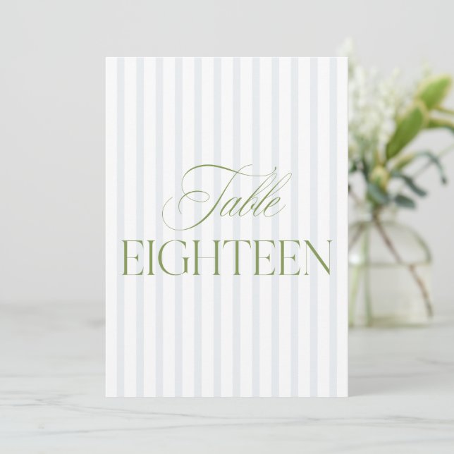 Elegant Sage Green & Blue Wedding 18 Table Number (Standing Front)