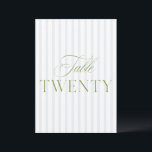 Elegant Sage Green & Blue Wedding 20 Table Number<br><div class="desc">This elegant table number features a soft beige striped background with refined sage green serif typography and subtle script accents. Designed for garden weddings, refined receptions, and timeless outdoor celebrations. Coordinates with the “Iris” Wedding Invitation Collection — click the collection link on this page to find matching items like menus,...</div>