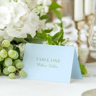 Elegant Sage Green & Blue Wedding Place Card