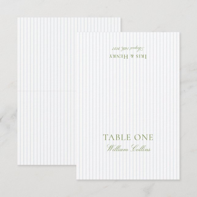 Elegant Sage Green & Blue Wedding Place Card (Front/Back)