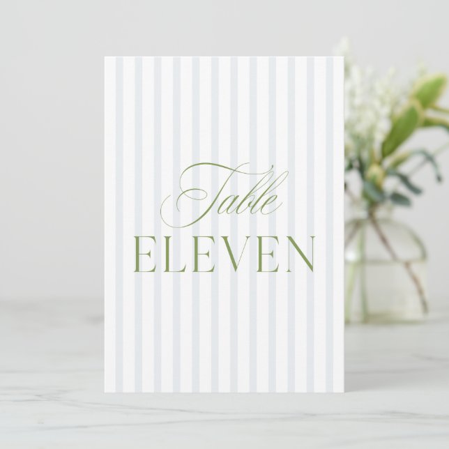 Elegant Sage Green & Blue Wedding Table Number  (Standing Front)