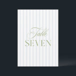 Elegant Sage Green & Blue Wedding Table Number<br><div class="desc">This elegant table number features a soft blue striped background with refined sage green serif typography and subtle script accents. Designed for garden weddings, refined receptions, and timeless outdoor celebrations. Coordinates with the “Iris” Wedding Invitation Collection — click the collection link on this page to find matching items like menus,...</div>
