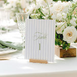 Elegant Sage Green & Blue Wedding Table Number<br><div class="desc">This elegant table number features a soft blue striped background with refined sage green serif typography and subtle script accents. Designed for garden weddings, refined receptions, and timeless outdoor celebrations. Coordinates with the “Iris” Wedding Invitation Collection — click the collection link on this page to find matching items like menus,...</div>