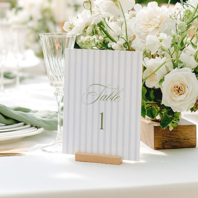 Elegant Sage Green & Blue Wedding Table Number (Elegant Sage Green & Blue Wedding Table Number)