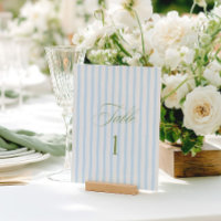 Elegant Sage Green & Blue Wedding Table Number
