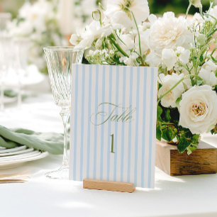 Elegant Sage Green & Blue Wedding Table Number