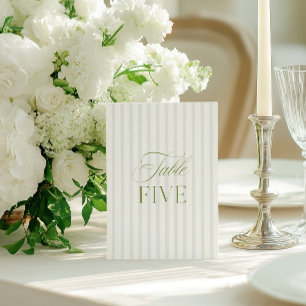 Elegant Sage Green & Blue Wedding Table Number 