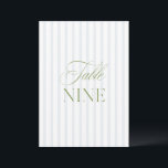 Elegant Sage Green & Blue Wedding Table Number<br><div class="desc">This elegant table number features a soft blue striped background with refined sage green serif typography and subtle script accents. Designed for garden weddings, refined receptions, and timeless outdoor celebrations. Coordinates with the “Iris” Wedding Invitation Collection — click the collection link on this page to find matching items like menus,...</div>
