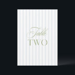 Elegant Sage Green & Blue Wedding Table Number Two<br><div class="desc">This elegant table number features a soft blue striped background with refined sage green serif typography and subtle script accents. Designed for garden weddings, refined receptions, and timeless outdoor celebrations. Coordinates with the “Iris” Wedding Invitation Collection — click the collection link on this page to find matching items like menus,...</div>