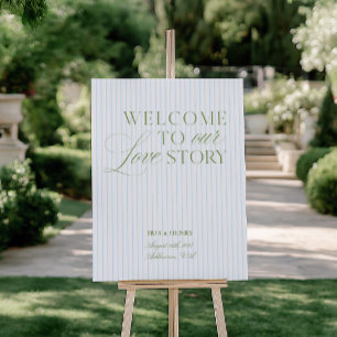 Elegant Sage Green & Blue Wedding Welcome Sign