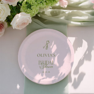 Elegant Sage Green & Blush Pink Bridal Shower Paper Plates