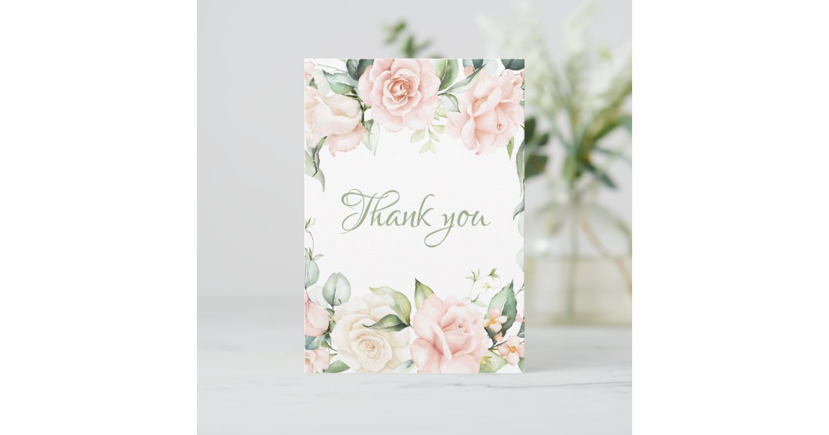 Elegant Sage Green Blush Pink Floral Baby Shower Thank You Card | Zazzle