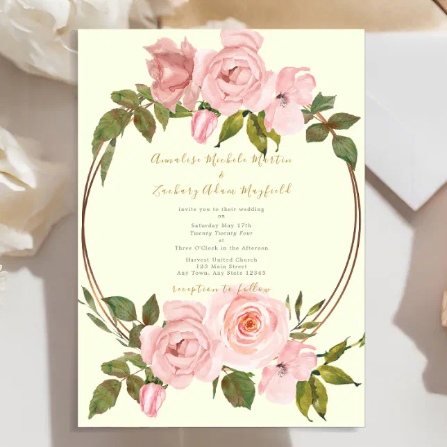 Elegant Sage Green Blush Pink Floral Gold Wedding Invitation Zazzle