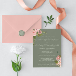 Elegant Sage Green Blush Pink Floral Wedding Invitation
