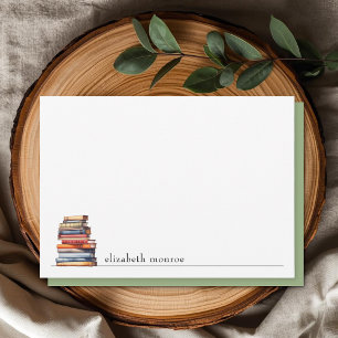 Elegant Sage Green Book Lover's Personalized Note Card