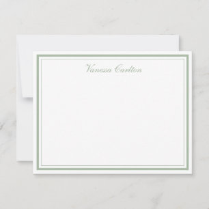 Elegant Sage Green Border Personalized Name Note Card