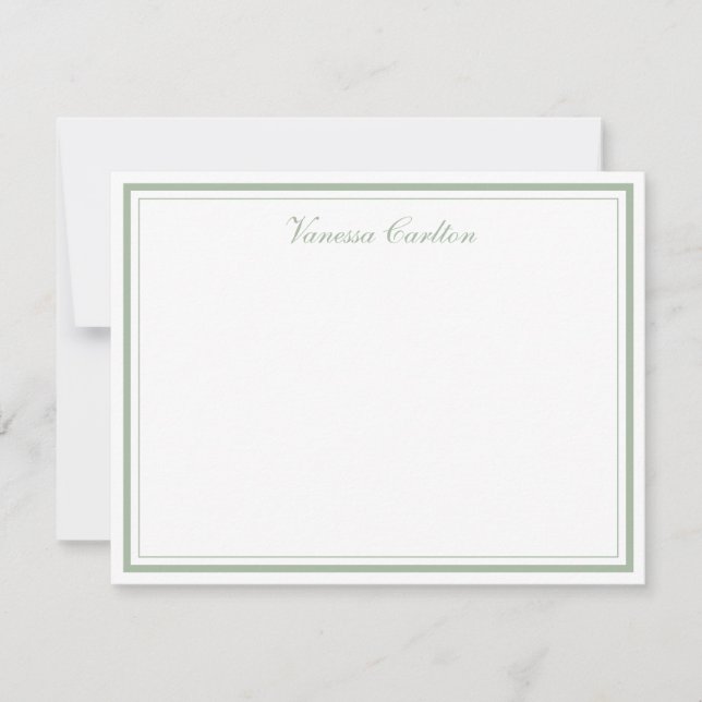 Elegant Sage Green Border Personalized Name Note Card (Front)
