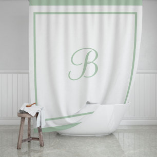 Elegant Sage Green Border Script Monogram Shower Curtain