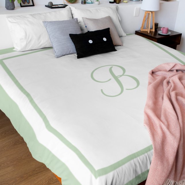 Elegant Sage Green Border Script Queen Duvet Cover (Creator Uploaded)