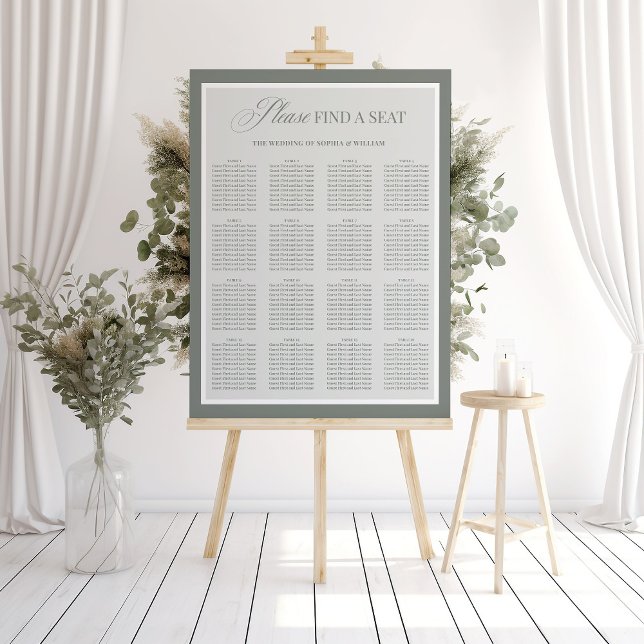 Elegant Sage Green Border | Wedding Seating Chart Foam Board (Creator Uploaded)