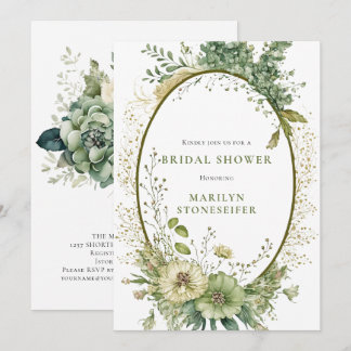 Elegant Sage Green Botanical Bridal Shower | Invitation