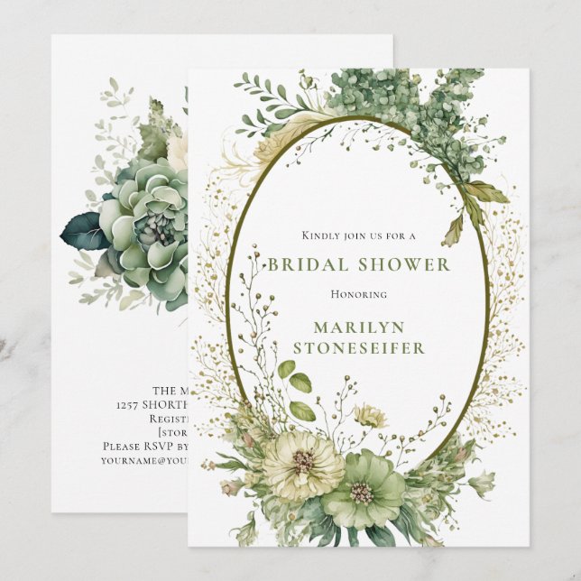 Elegant Sage Green Botanical Bridal Shower | Invitation (Front/Back)