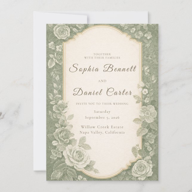 Elegant Sage Green Botanical Garden Wedding Invitation (Front)