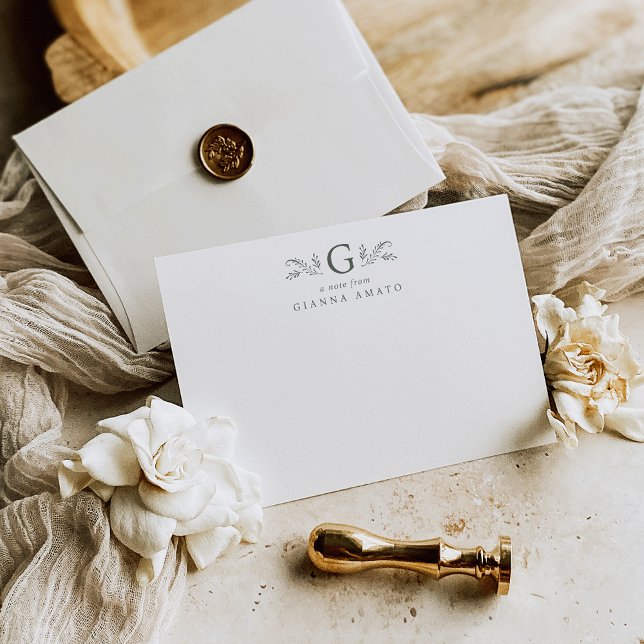 Elegant Sage Green Botanical Monogram & Name Note Card (Creator Uploaded)