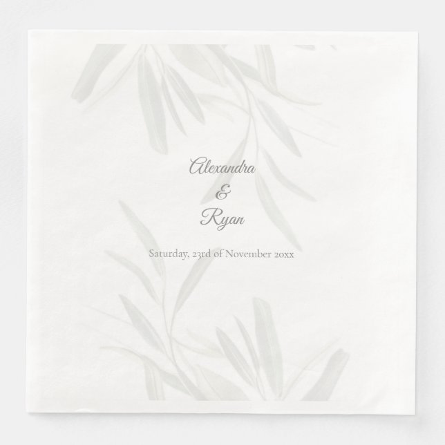 Elegant Sage Green Botanical  Paper Dinner Napkins (Front)