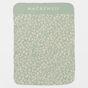 Elegant Sage Green Botanical Personalized Baby Blanket