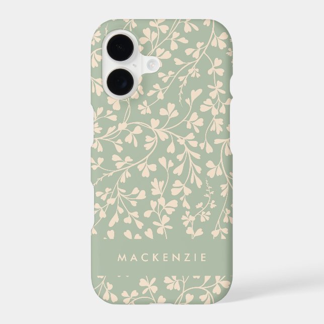 Elegant Sage Green Botanical Personalized Case-Mate iPhone Case (Back)