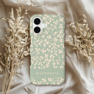 Elegant Sage Green Botanical Personalized iPhone 17 Case