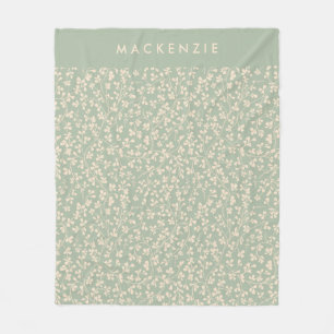 Elegant Sage Green Botanical Personalized Fleece Blanket