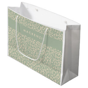 Elegant Sage Green Botanical Personalized Large Gift Bag