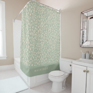 Elegant Sage Green Botanical Personalized Shower Curtain