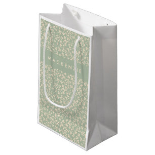 Elegant Sage Green Botanical Personalized Small Gift Bag