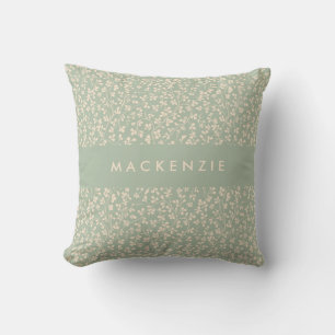 Elegant Sage Green Botanical Personalized Throw Pillow