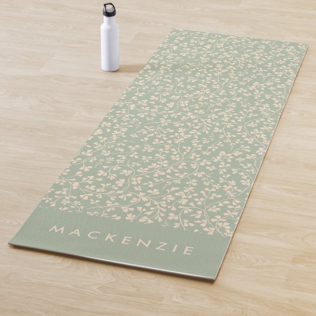 Elegant Sage Green Botanical Personalized Yoga Mat (In Situ)