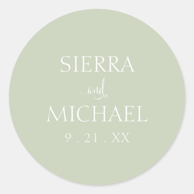 Elegant Sage Green Botanical Wedding Classic Round Sticker (Front)