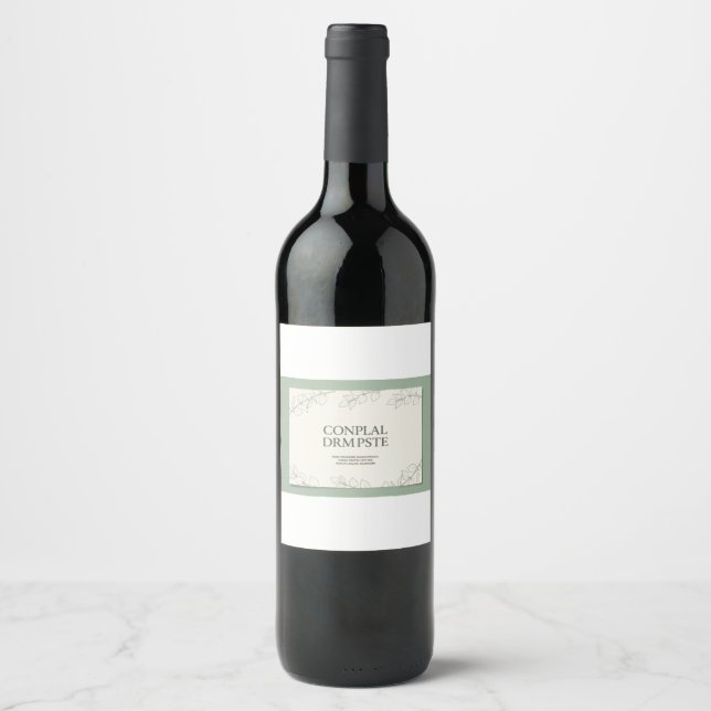 Elegant Sage Green Botanical Wedding Invitation -  Wine Label (Front)