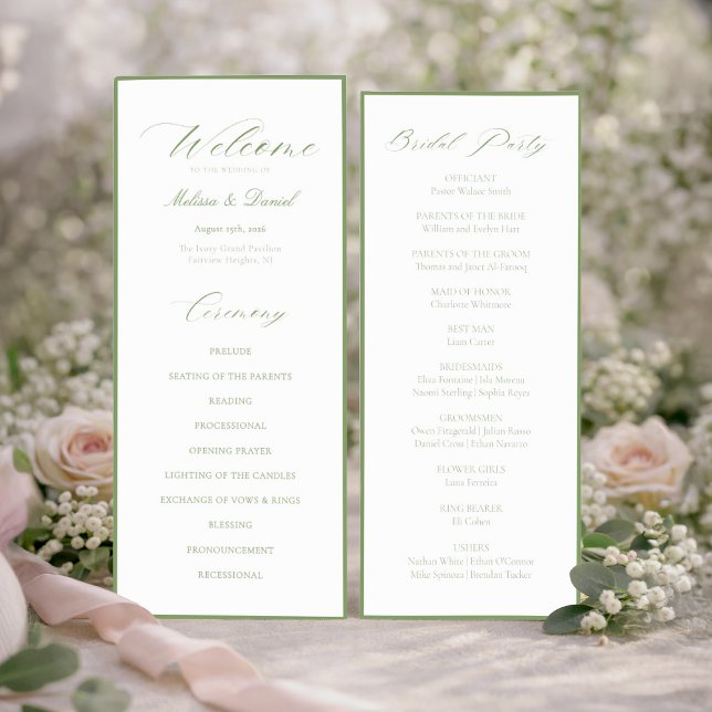 Elegant Sage Green Botanical Wedding  Program (Creator Uploaded)