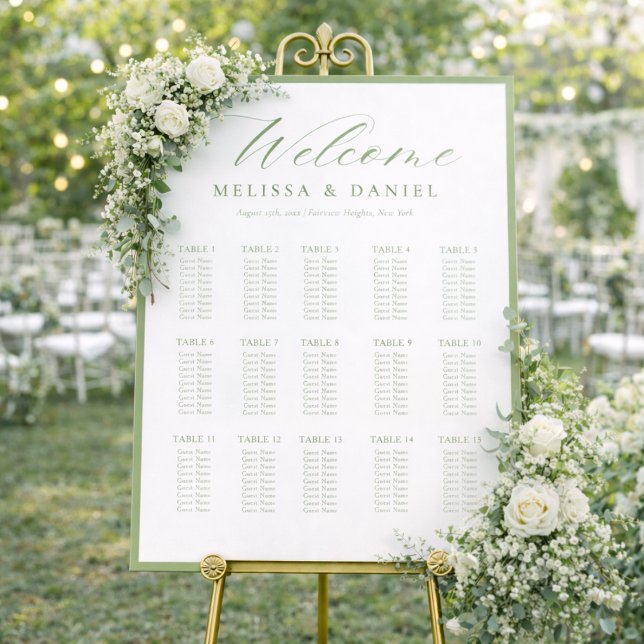 Elegant Sage Green Botanical Wedding Seating Chart Foam Board (Creator Uploaded)