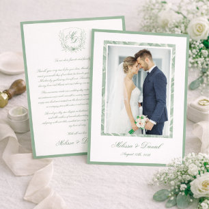 Elegant Sage Green Botanical Wedding Thank You  Card